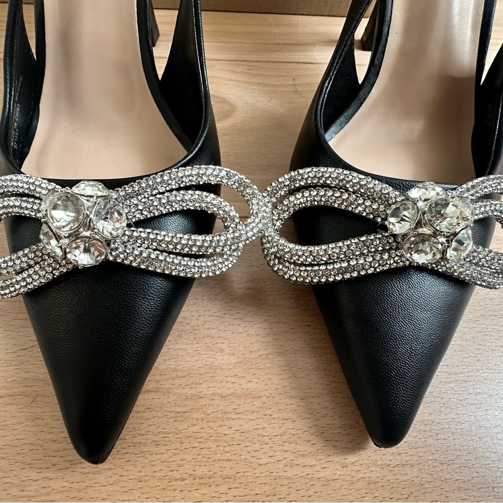 Steve Madden Black and Silver Heels with Crystal Accents. Worn once.